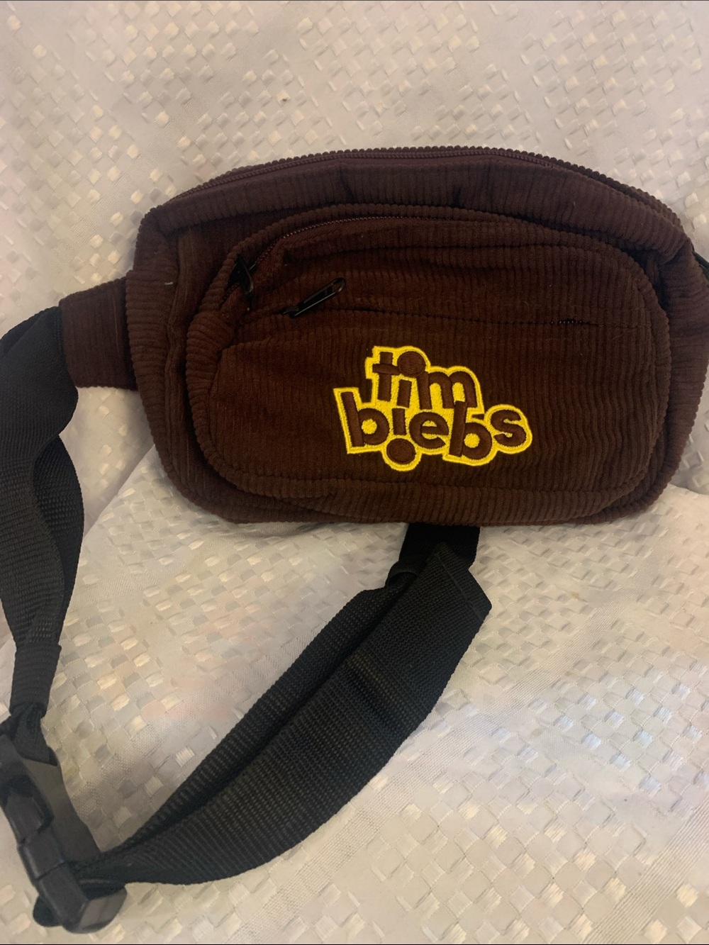 Tim Hortons and Justin Bieber collaboration; brown corduroy belt bag, like new.